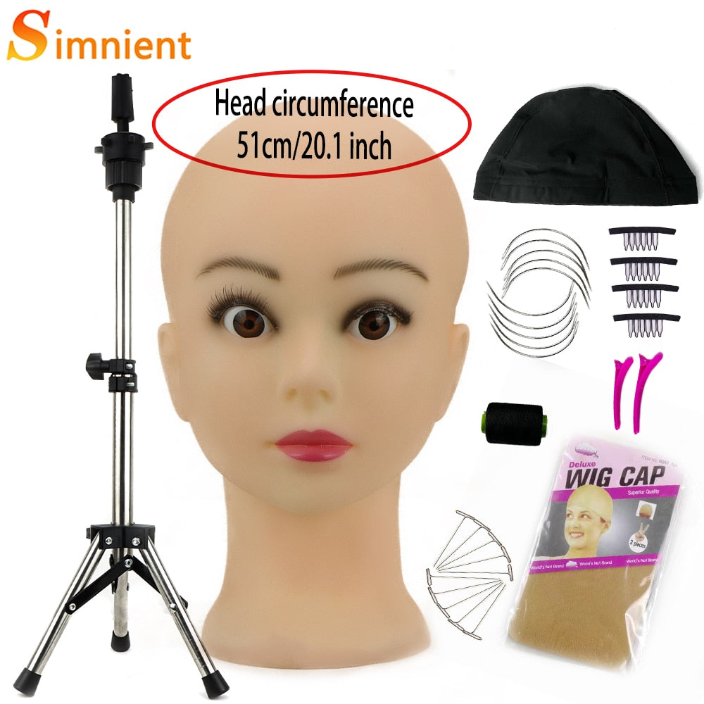 Pink Black 51Cm Wig Stand Head Plastic Wig Holder Stand Portable